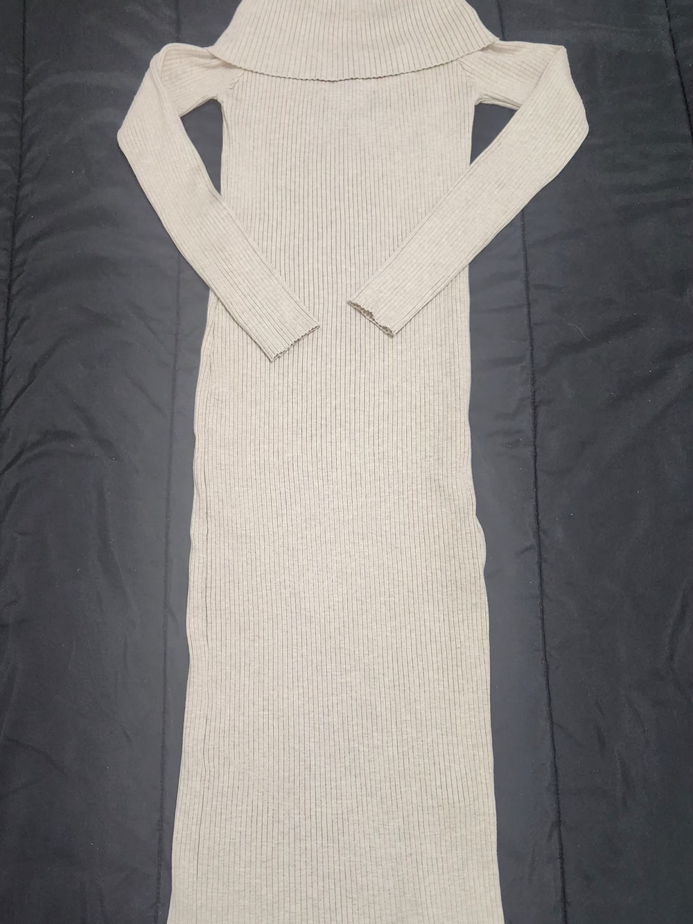 Forever 21 Beige Ribbed Off-Shoulder Maxi Dress